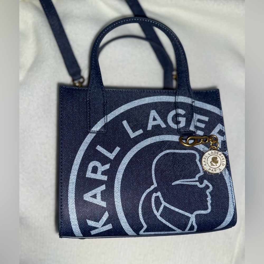 Karl Lagerfeld Logo Print Blue Tote Denim Print